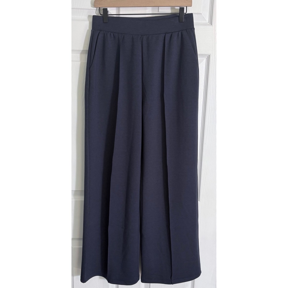 Beyond Yoga SoftSpring Wide Leg Pant M Navy Blue Ribbed High Rise Trousers
